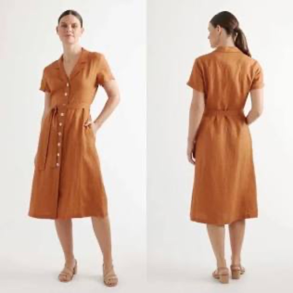 Quince linen button down dress terracotta XL